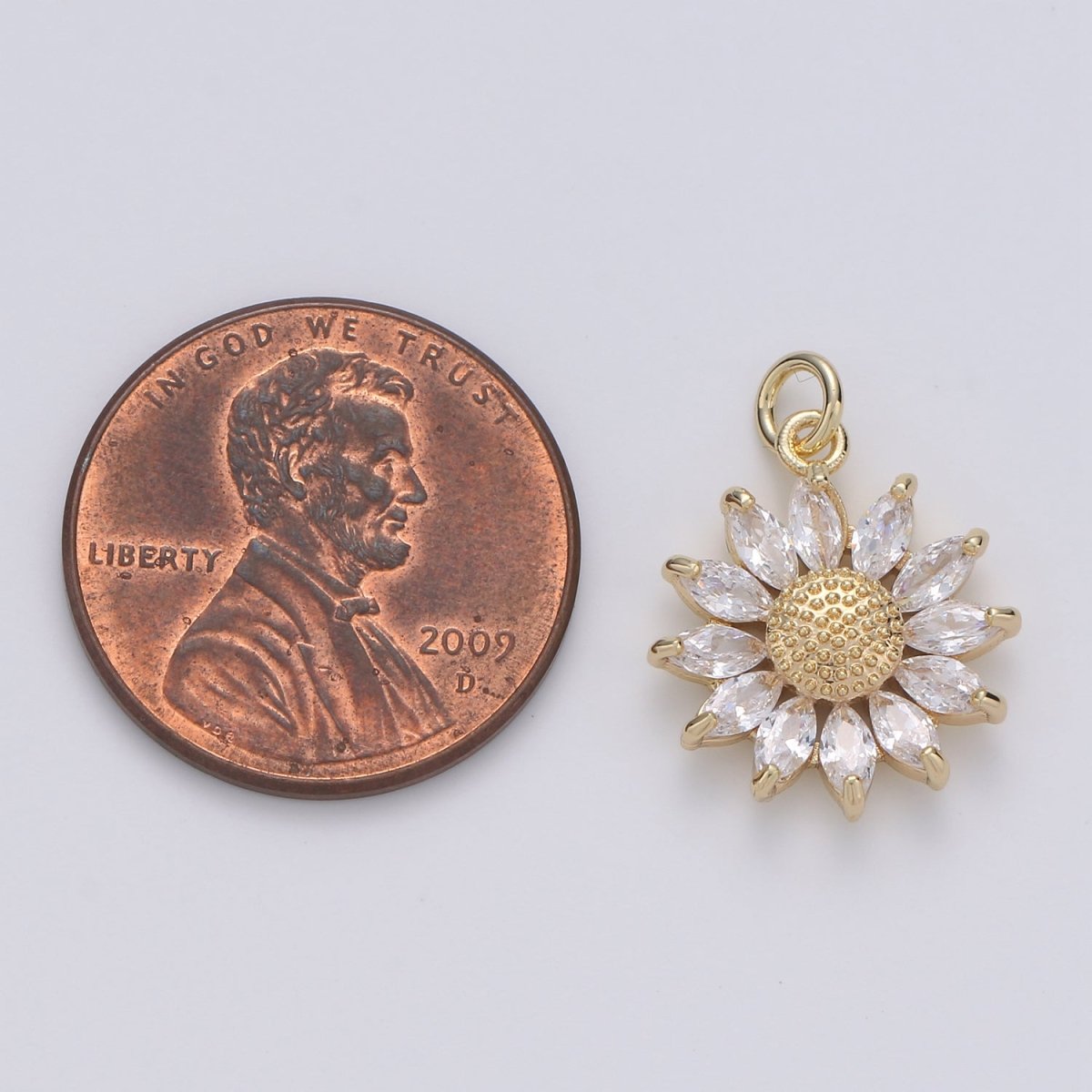 14K Gold Filled Marquise CZ Petal Sunflower Charm in Gold & Silver | D483 D320