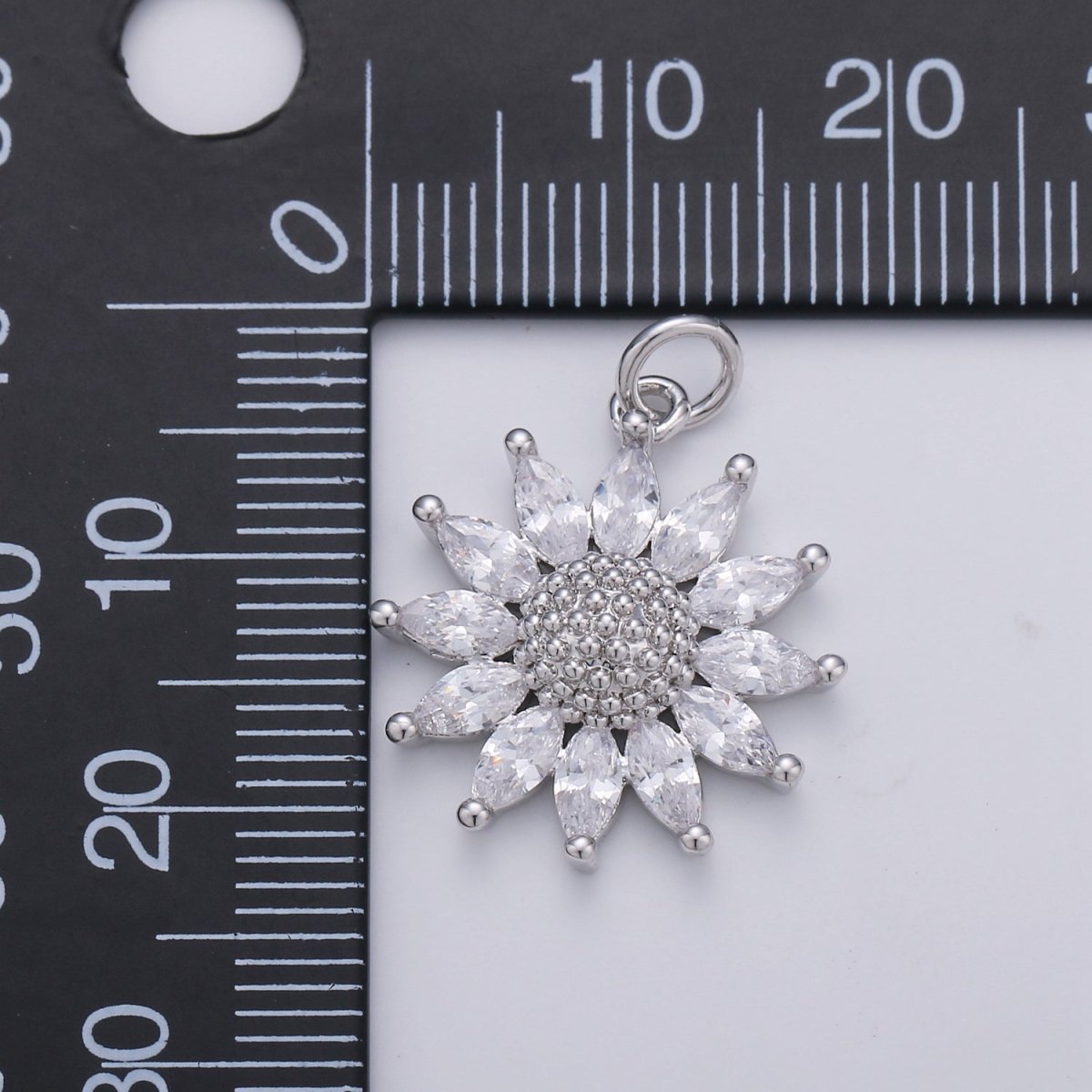 14K Gold Filled Marquise CZ Petal Sunflower Charm in Gold & Silver | D483 D320