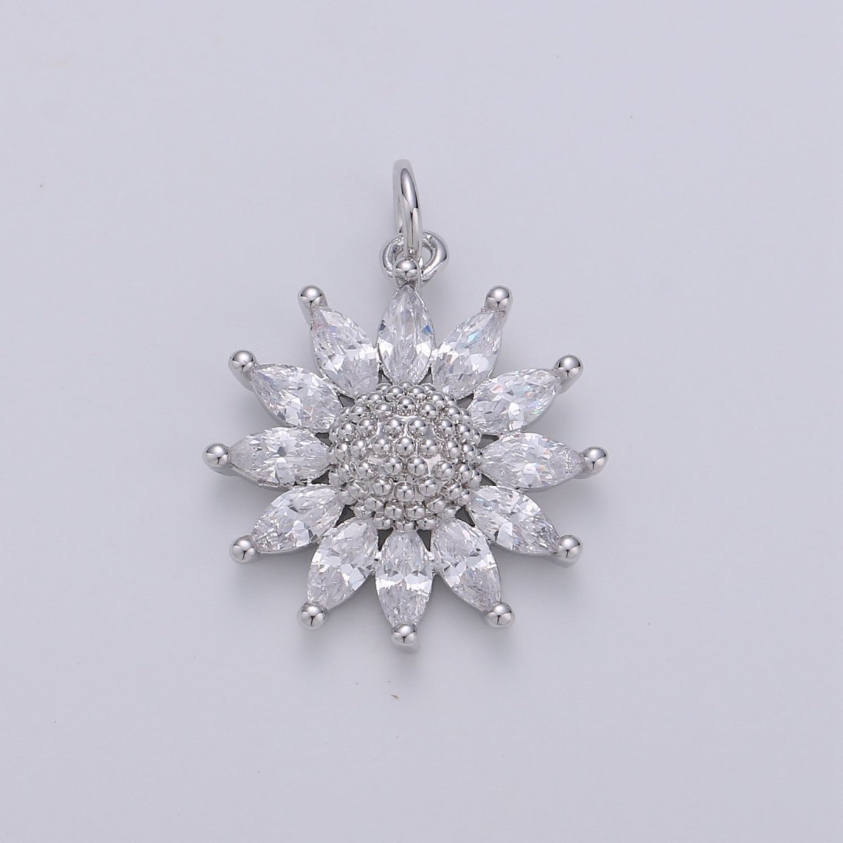 14K Gold Filled Marquise CZ Petal Sunflower Charm in Gold & Silver | D483 D320