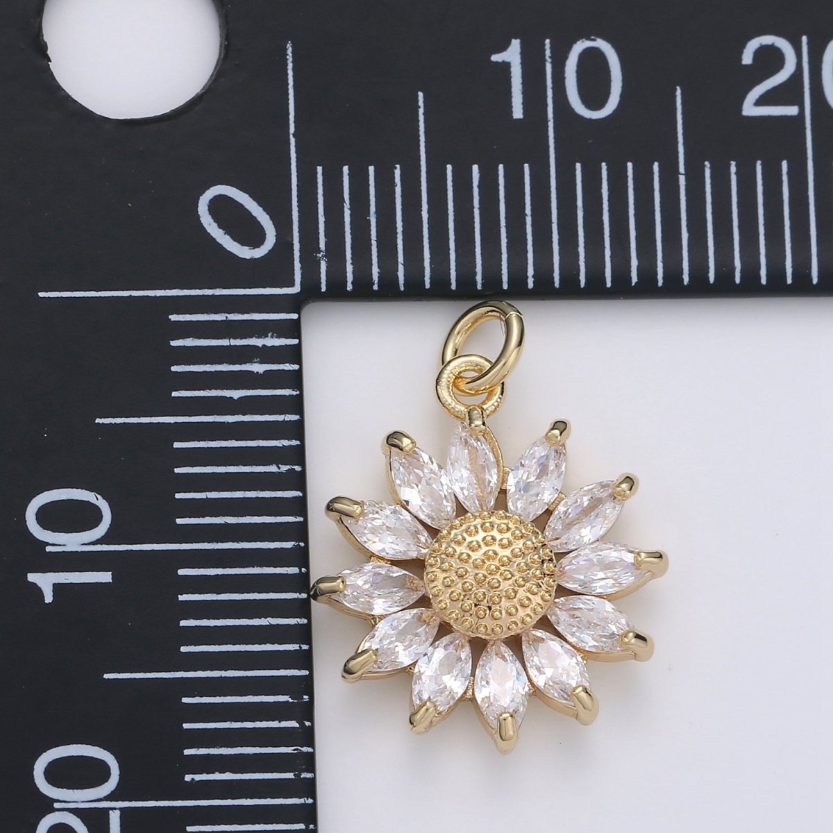 14K Gold Filled Marquise CZ Petal Sunflower Charm in Gold & Silver | D483 D320