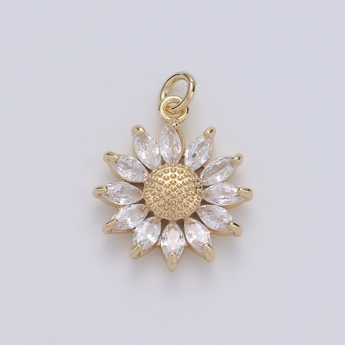 14K Gold Filled Marquise CZ Petal Sunflower Charm in Gold & Silver | D483 D320