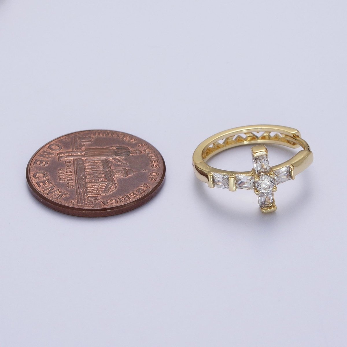 Gold Cubic Cross Huggie Earring Religious Hoop Earring Jewelry AD-049