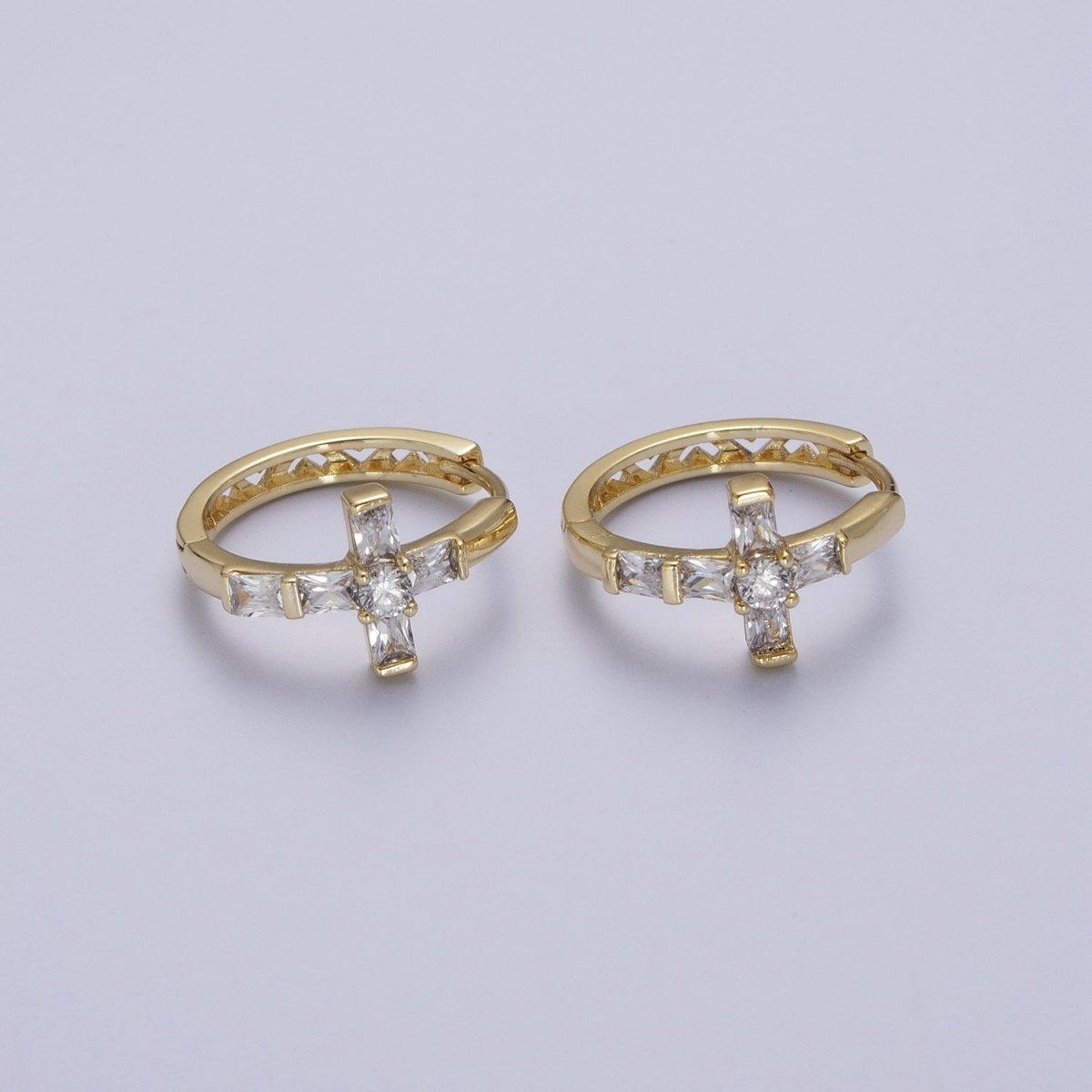 Gold Cubic Cross Huggie Earring Religious Hoop Earring Jewelry AD-049