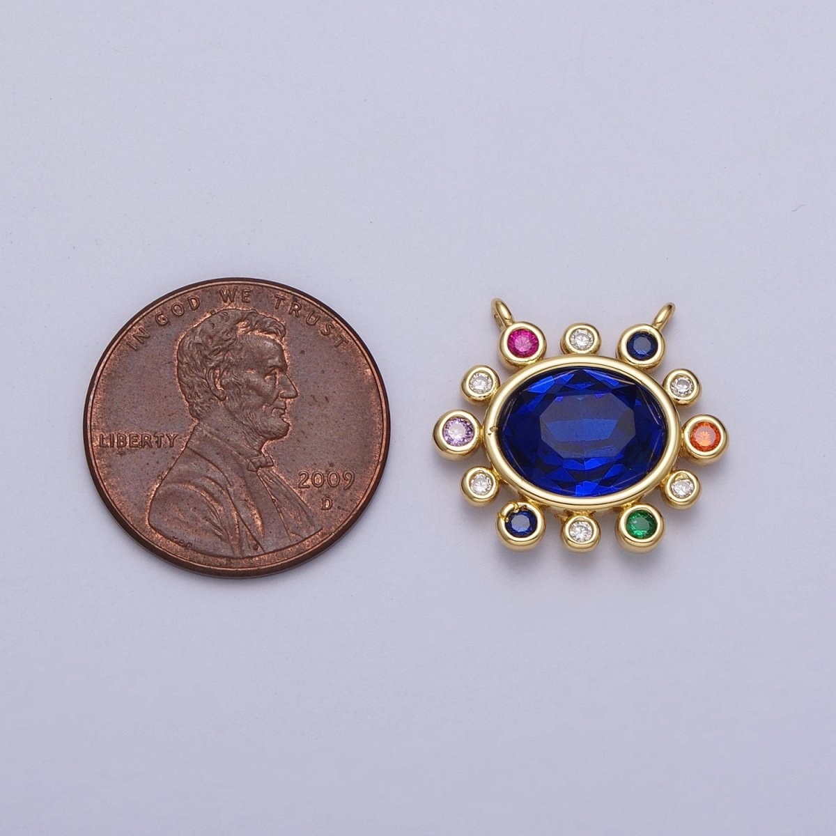 Gold CZ Oval Charm Connector With Colorful Cubic Zirconia For Statement Necklace Bracelet Jewelry Making | Y-703 ~ Y-706