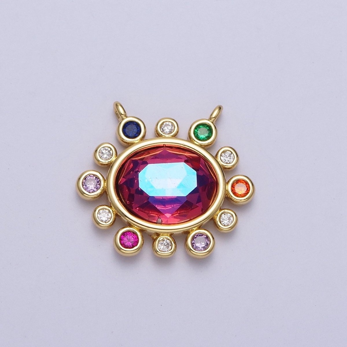 Gold CZ Oval Charm Connector With Colorful Cubic Zirconia For Statement Necklace Bracelet Jewelry Making | Y-703 ~ Y-706