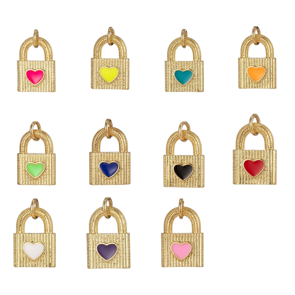 Gold Dainty Heart Padlock Charm Colorful Enamel Lock Charm for Necklace Bracelet Jewelry Making Black Blue Fuschia Green Yellow Pink M-265