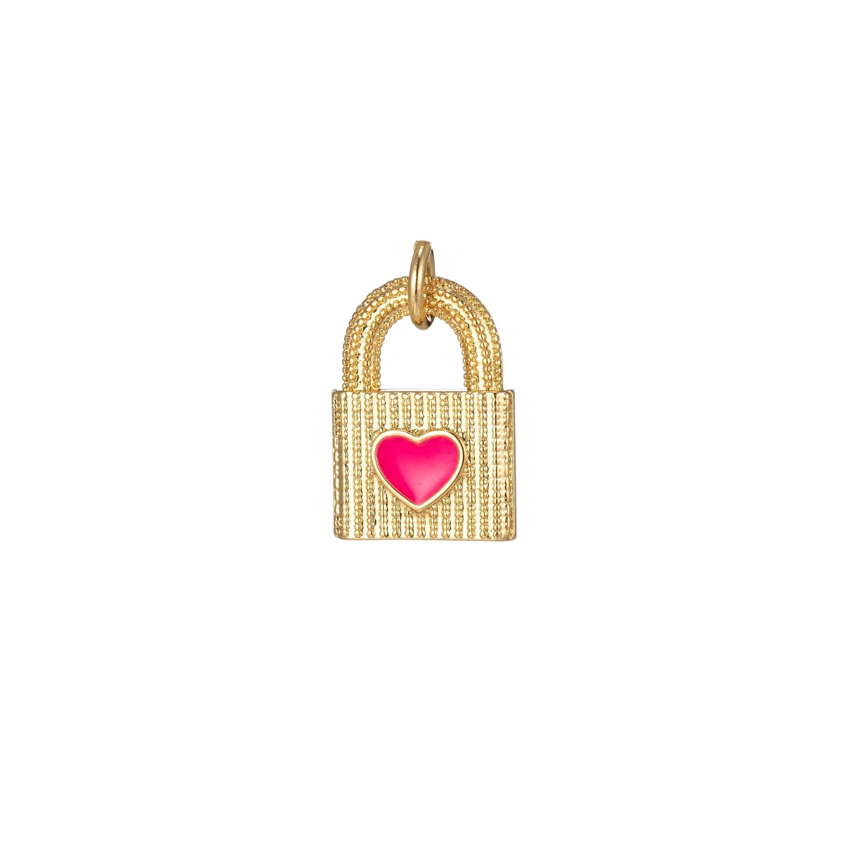 Gold Dainty Heart Padlock Charm Colorful Enamel Lock Charm for Necklace Bracelet Jewelry Making Black Blue Fuschia Green Yellow Pink M-265