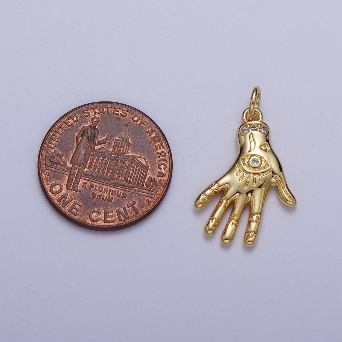 Gold Evil Eye Hamsa Hand Charm, Hand of Fatima Charm, Gold Amulet Charm Protection and Blessing For Jewelry Making AG-125