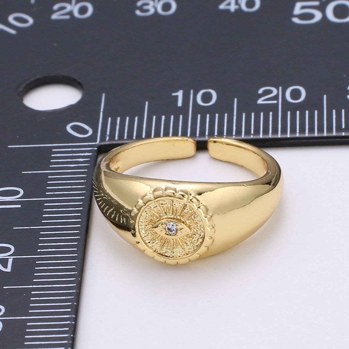 Gold Evil Eye Ring, Sun Burst Evil Eye Charm, Solitaire Clear Cubic Charms, CZ Gold Evil Eye Charm, Sun Burst Jewelry Supply R322