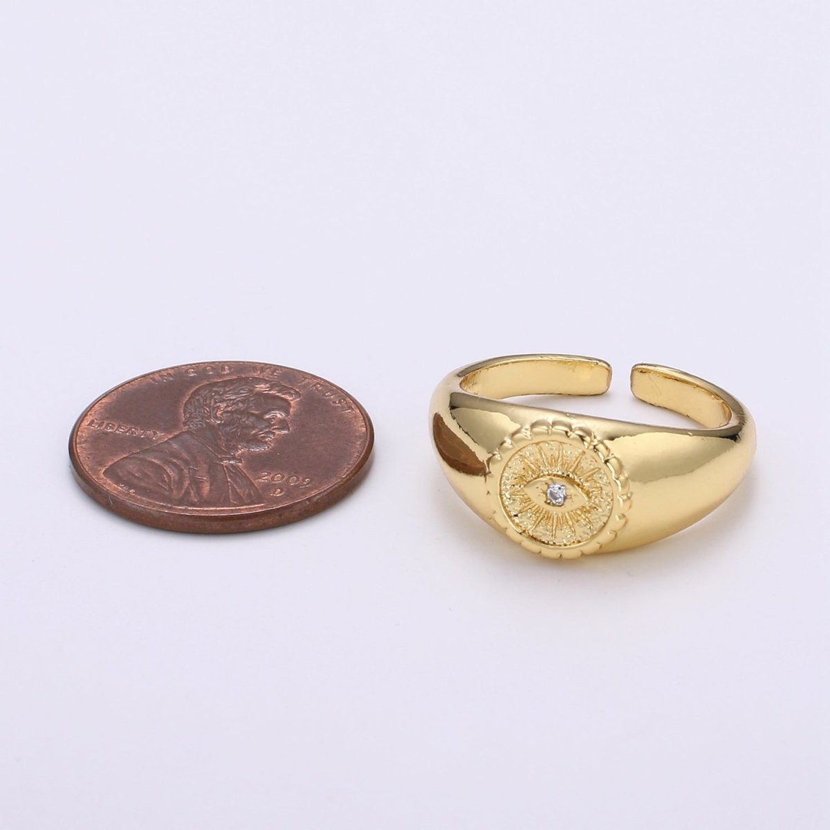 Gold Evil Eye Ring, Sun Burst Evil Eye Charm, Solitaire Clear Cubic Charms, CZ Gold Evil Eye Charm, Sun Burst Jewelry Supply R322