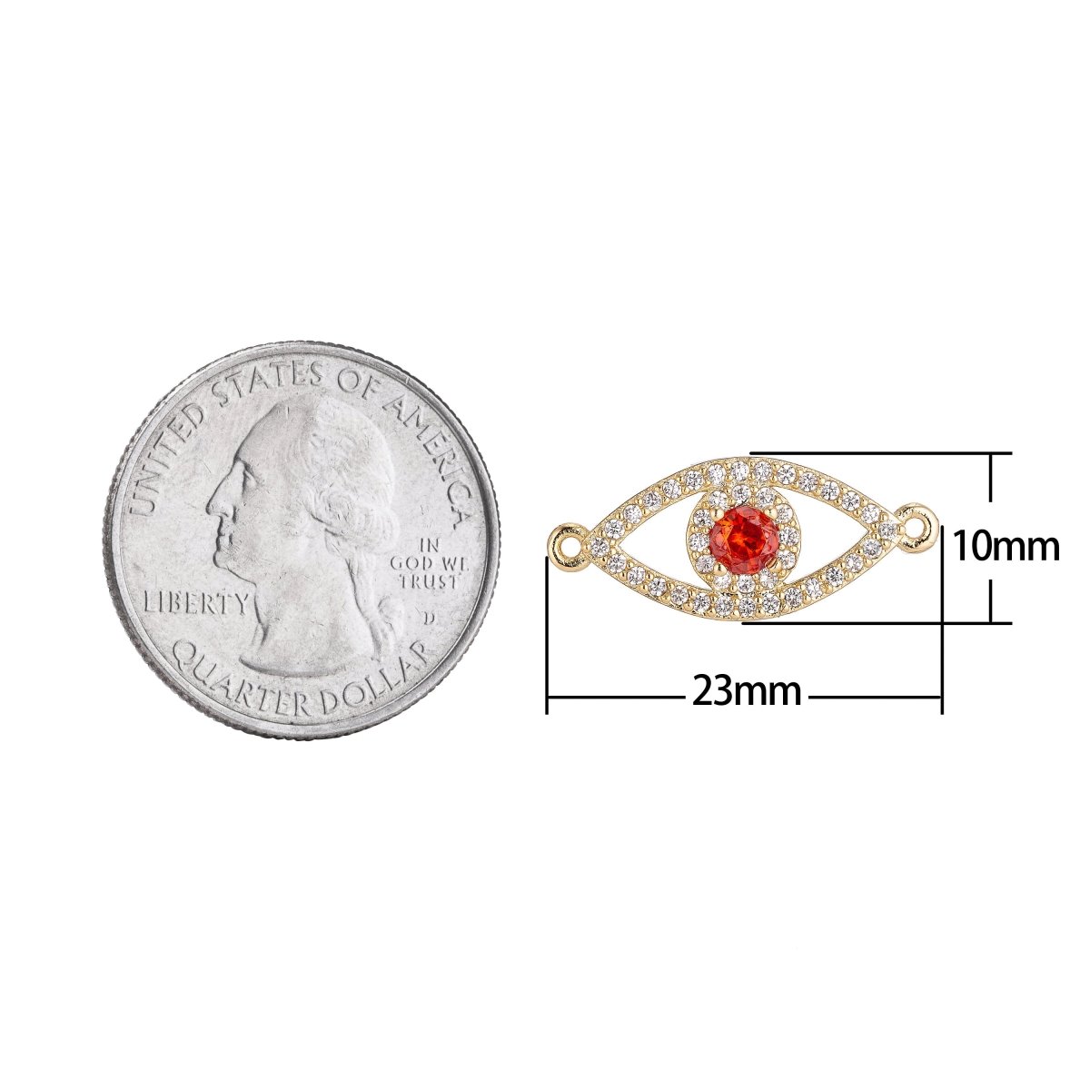 Gold Filled Cubic Zirconia Evil Eye Bracelet Connector Charm Bead Pendant for Jewelry Making Findings F-004