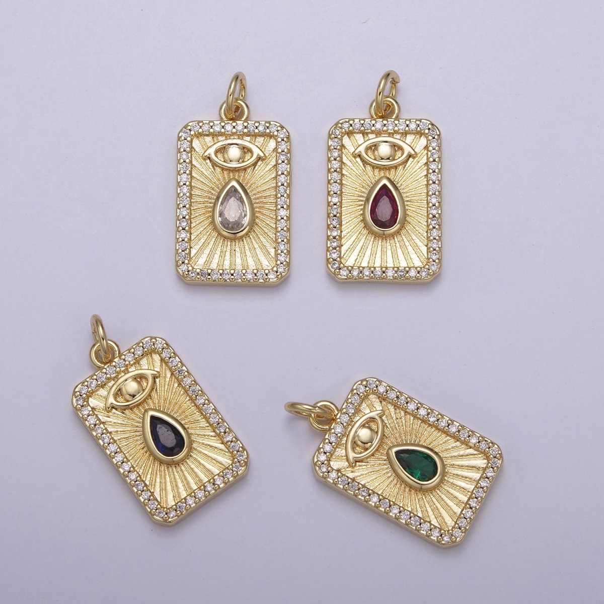 Gold Filled Evil Eye Charm Necklace Cubic Zirconia Tear Drop Evil Eye Charm Necklace, Rectangle Evil Eye Charm, Evil Eye Tag, Square Evil Eye Charm, Eye of Ra N-777 - N-780