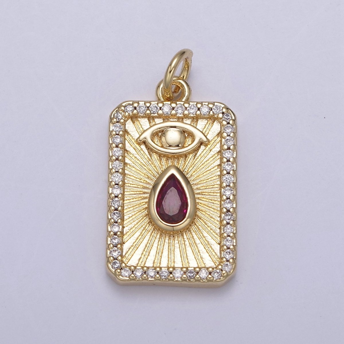 Gold Filled Evil Eye Charm Necklace Cubic Zirconia Tear Drop Evil Eye Charm Necklace, Rectangle Evil Eye Charm, Evil Eye Tag, Square Evil Eye Charm, Eye of Ra N-777 - N-780