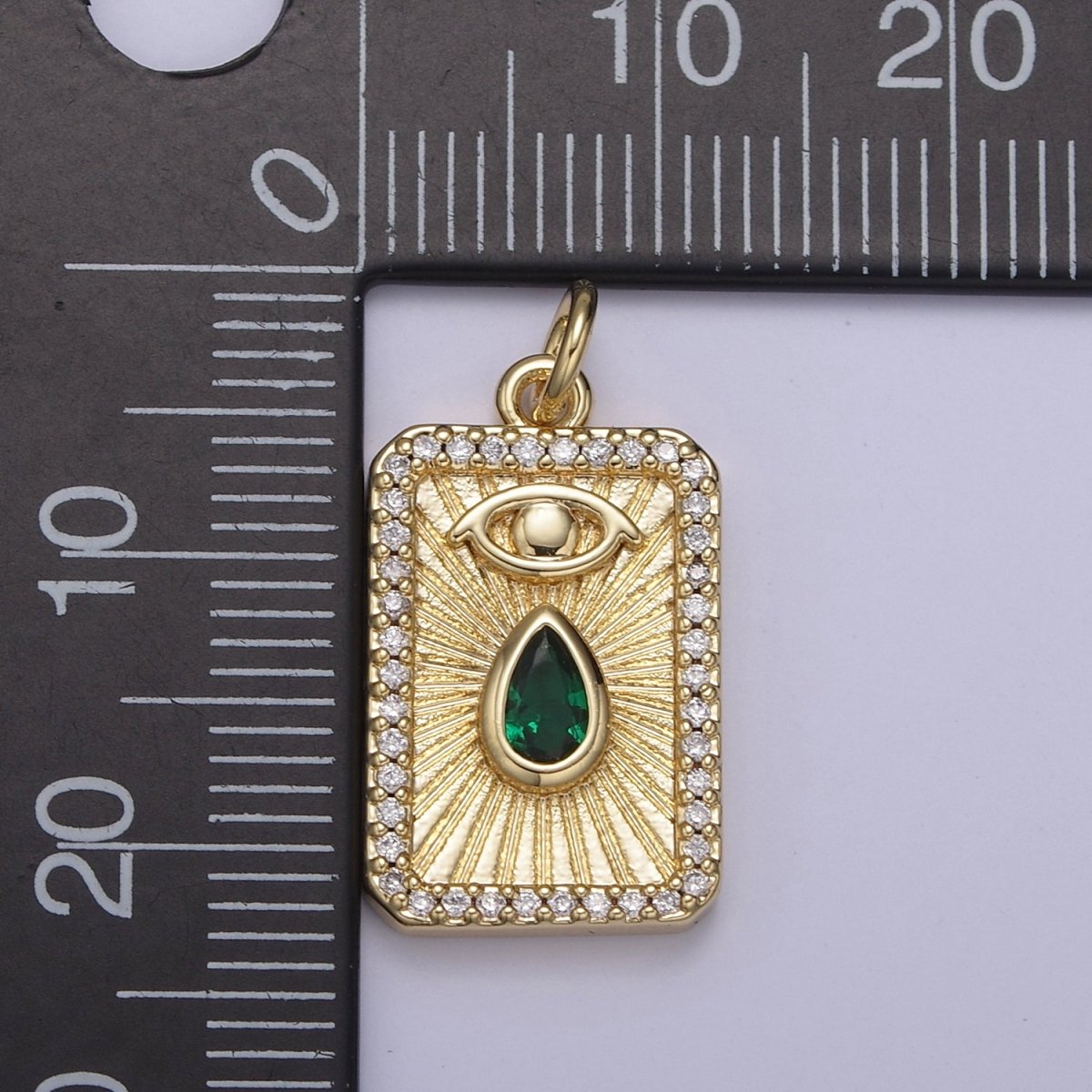 Gold Filled Evil Eye Charm Necklace Cubic Zirconia Tear Drop Evil Eye Charm Necklace, Rectangle Evil Eye Charm, Evil Eye Tag, Square Evil Eye Charm, Eye of Ra N-777 - N-780