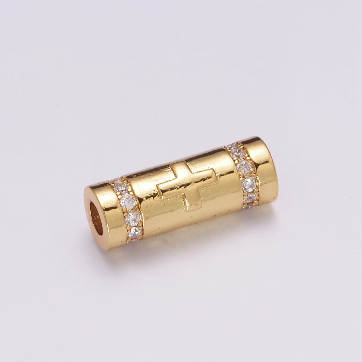 Gold Filled Evil Eye / Religious Cross Long Tube Spacer Barrel Beads in Gold & Silver |   B-709 B-710