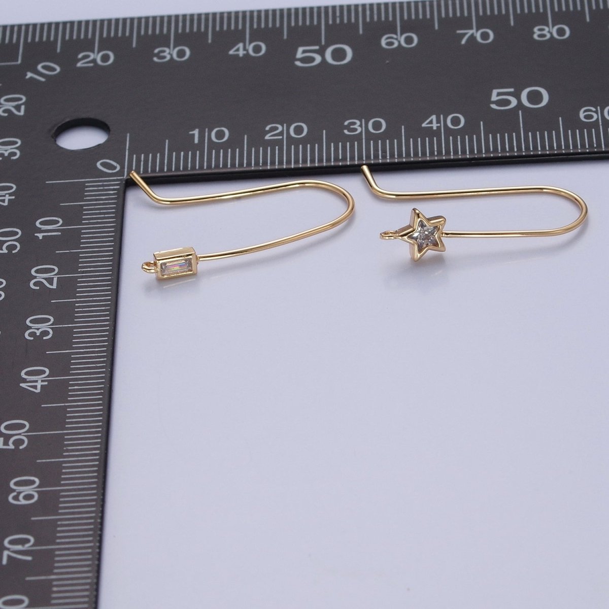 Gold Filled French Hook Earrings, Geometric Marquise Heart Baguette Oval Square Star Round CZ Cubic Zirconia Fish Hook Earrings with Open Link Loop for Earrings Making L-802~L-808