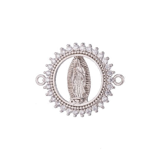Gold Filled Holy Mother Mary Blessed Virgin Mother of Jesus Religious Cubic Zirconia Bracelet Charm Finding CONNECTOR For Jewelry Making | F-248