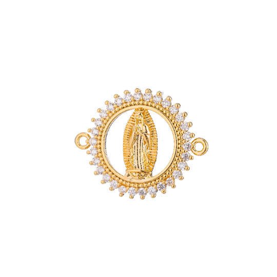 Gold Filled Holy Mother Mary Blessed Virgin Mother of Jesus Religious Cubic Zirconia Bracelet Charm Finding CONNECTOR For Jewelry Making | F-248