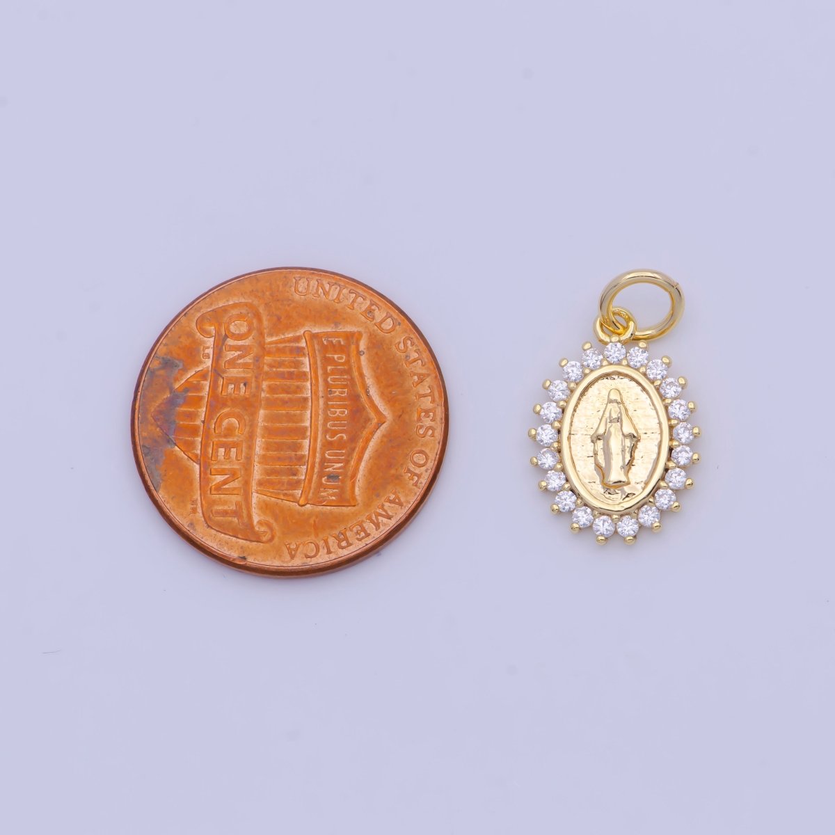 Gold Filled Lady Guadalupe Charm Clear Micro Paved CZ Religious Mother Virgin Mary For Jewelry Making | X-710