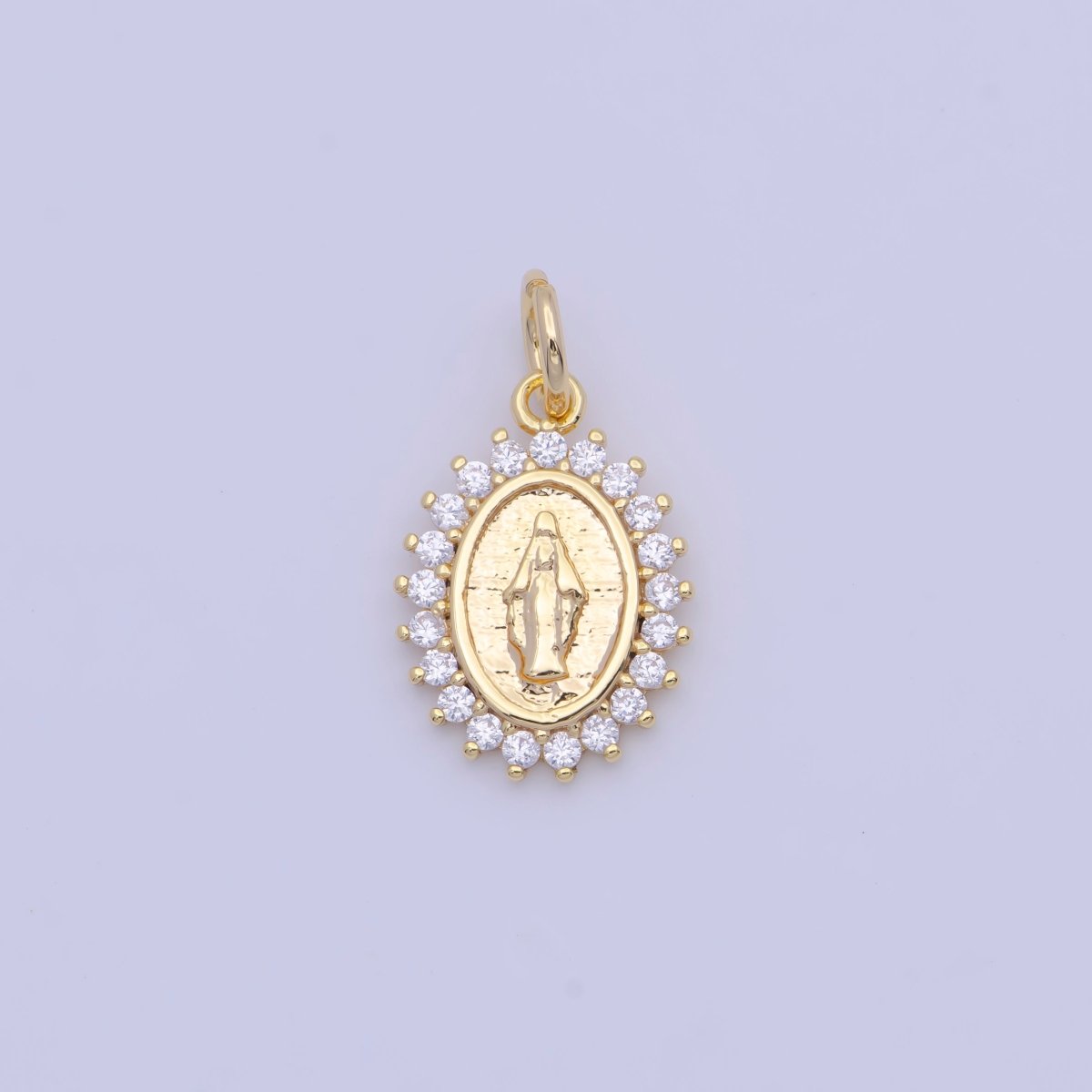 Gold Filled Lady Guadalupe Charm Clear Micro Paved CZ Religious Mother Virgin Mary For Jewelry Making | X-710