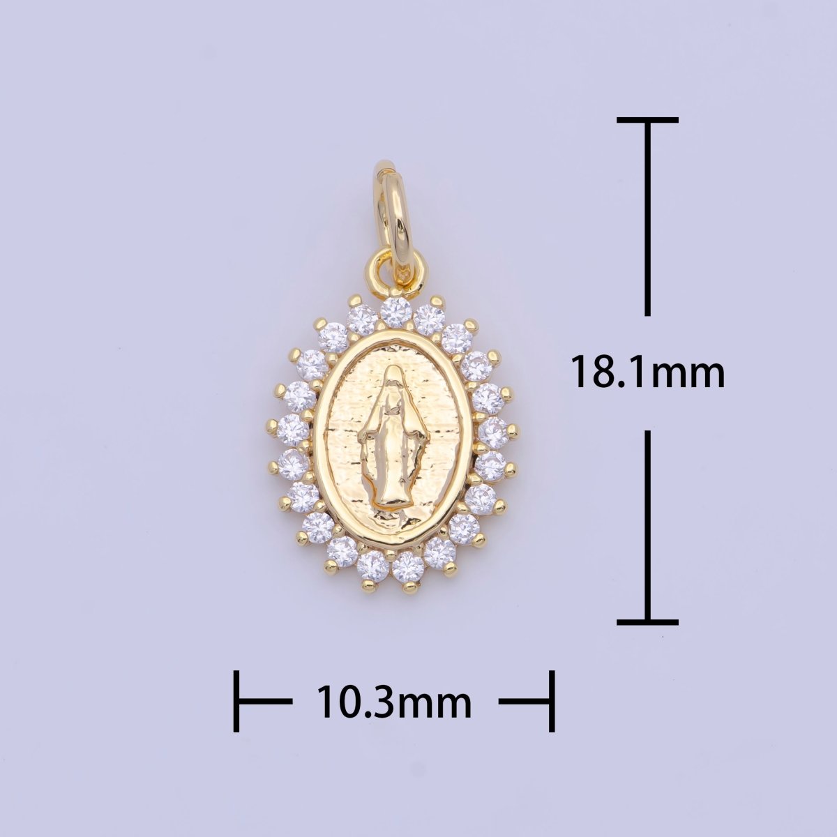 Gold Filled Lady Guadalupe Charm Clear Micro Paved CZ Religious Mother Virgin Mary For Jewelry Making | X-710