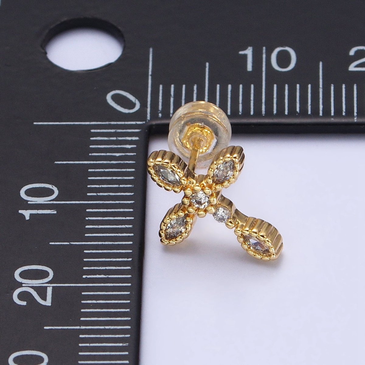 Gold Filled Marquise CZ Religious Cross Stud Earrings in Silver & Gold |AB559