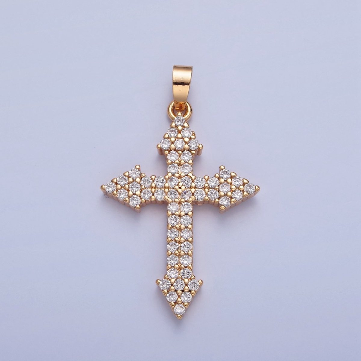 Gold Filled Micro Pave Cross Pendant, Clear Cubic Zirconia CZ Religious Jewelry Component For Necklace Making H-056