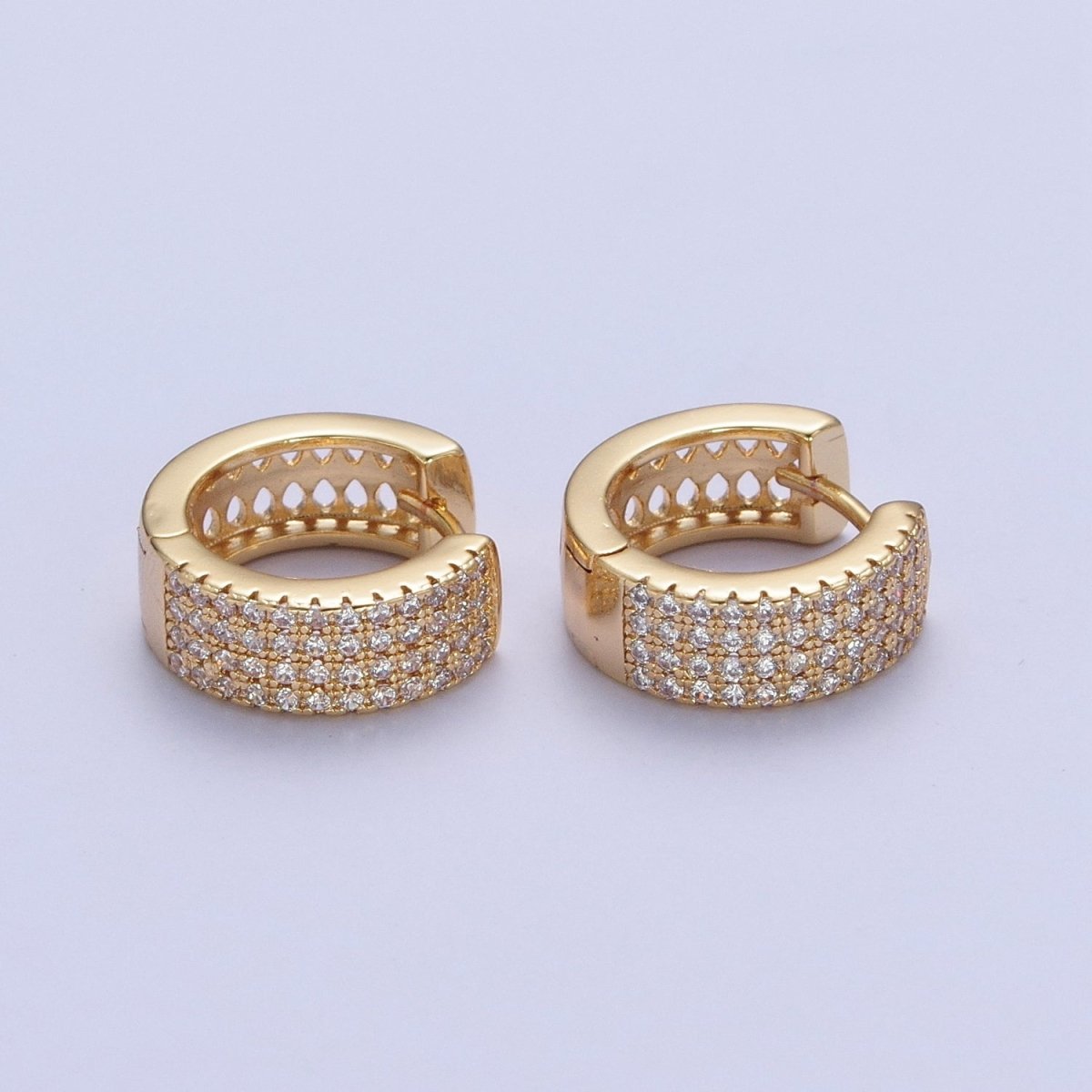 Gold Filled Micro Pave Cubic Zirconia14mm Thick Huggie Hoop Earrings T-030