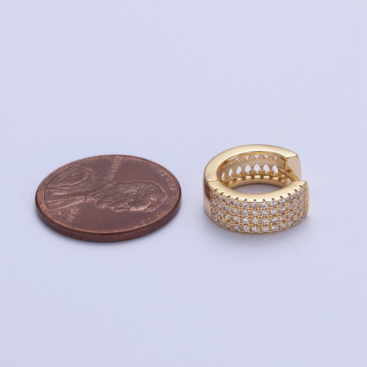 Gold Filled Micro Pave Cubic Zirconia14mm Thick Huggie Hoop Earrings T-030