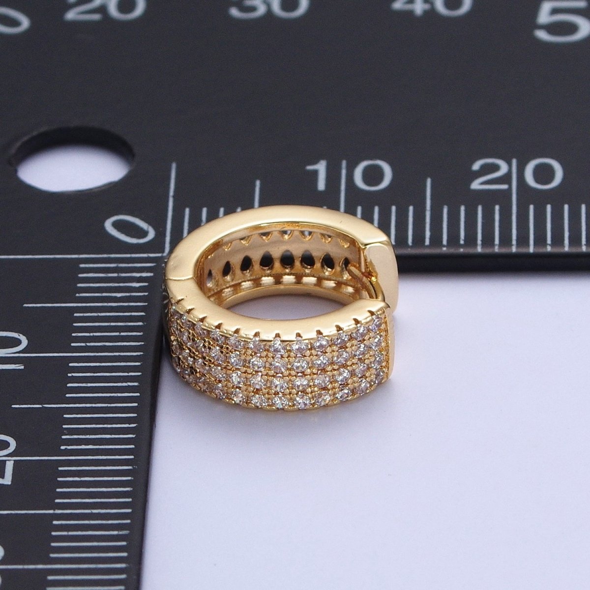 Gold Filled Micro Pave Cubic Zirconia14mm Thick Huggie Hoop Earrings T-030