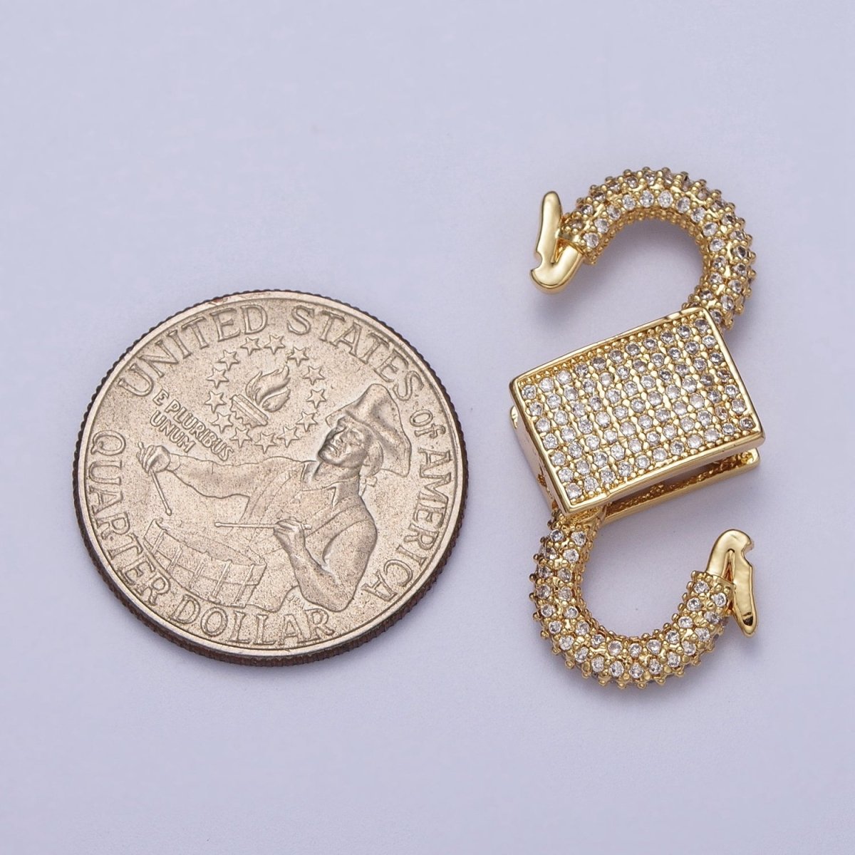 Gold Filled Micro Paved Double Padlock Spring Gate Closure in Gold & Silver | K-199 K-202