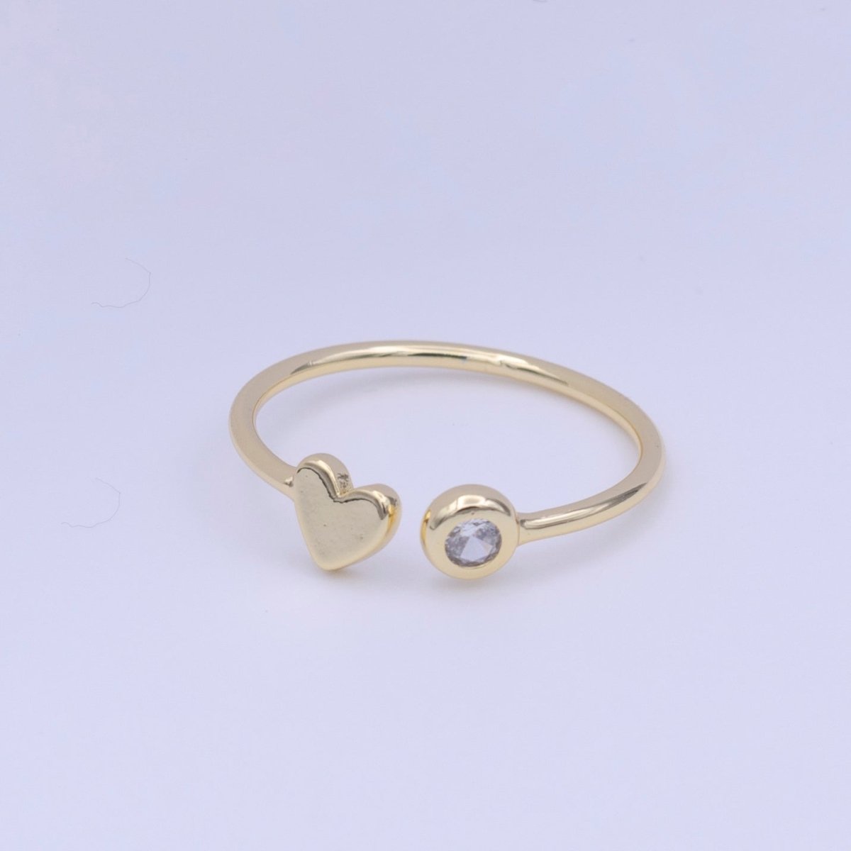 Gold Filled Minimalist Heart Round Cubic Zirconia Open Adjustable Ring | O-124