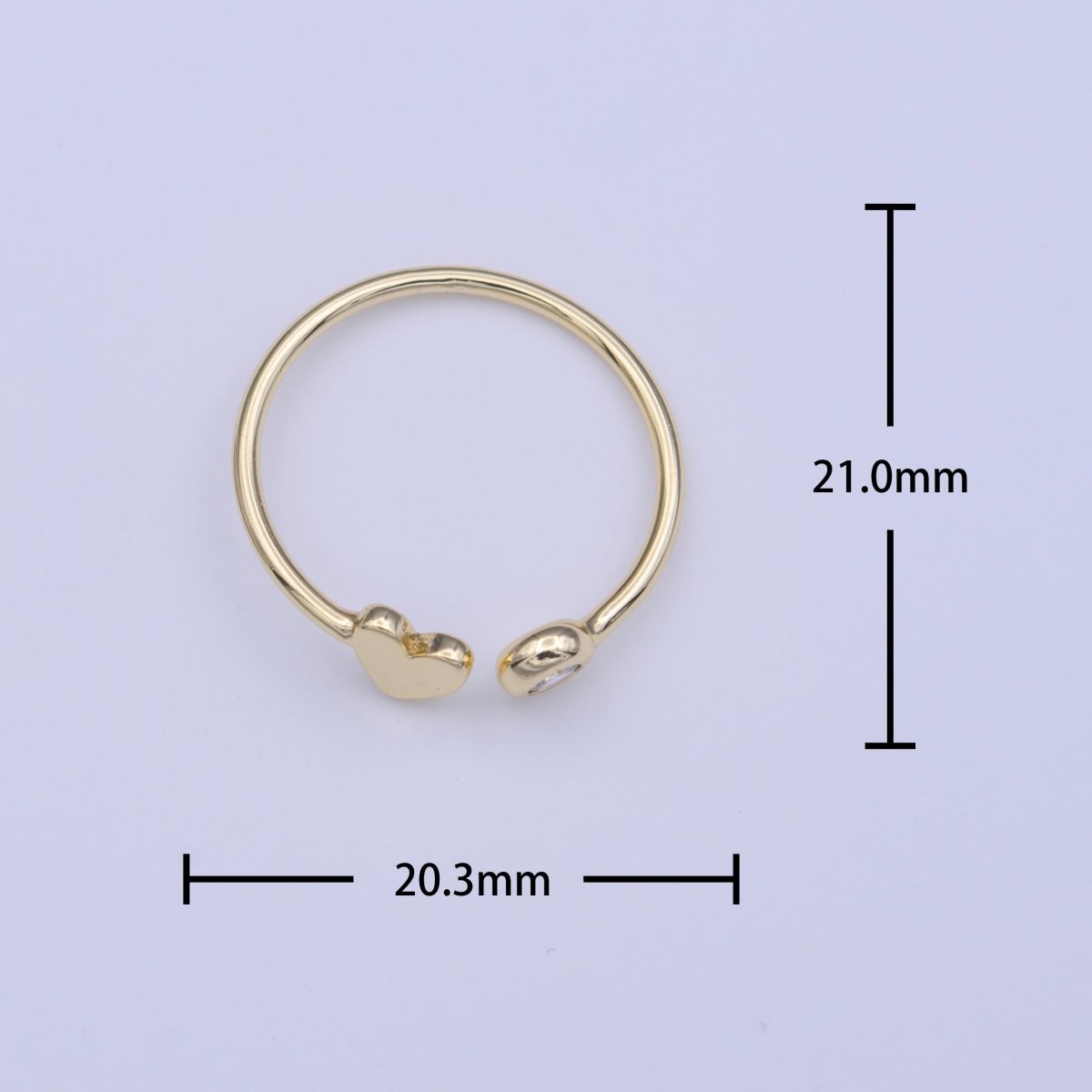 Gold Filled Minimalist Heart Round Cubic Zirconia Open Adjustable Ring | O-124
