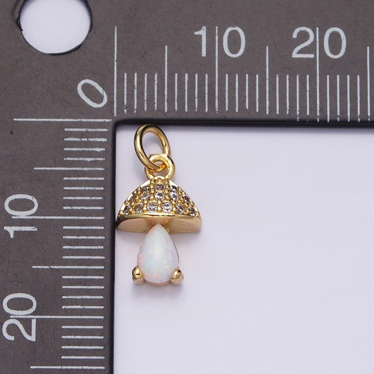 Gold Filled Opal Mushroom Charm Micro Pave Tiny Shroom Magic Add on Charm AC-563