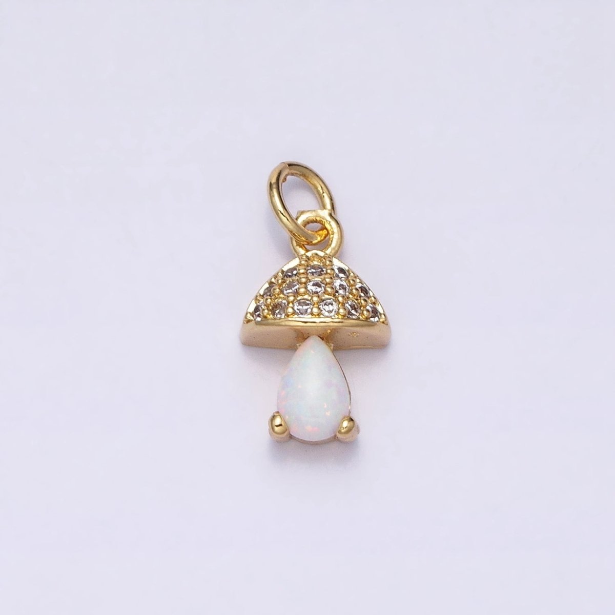 Gold Filled Opal Mushroom Charm Micro Pave Tiny Shroom Magic Add on Charm AC-563