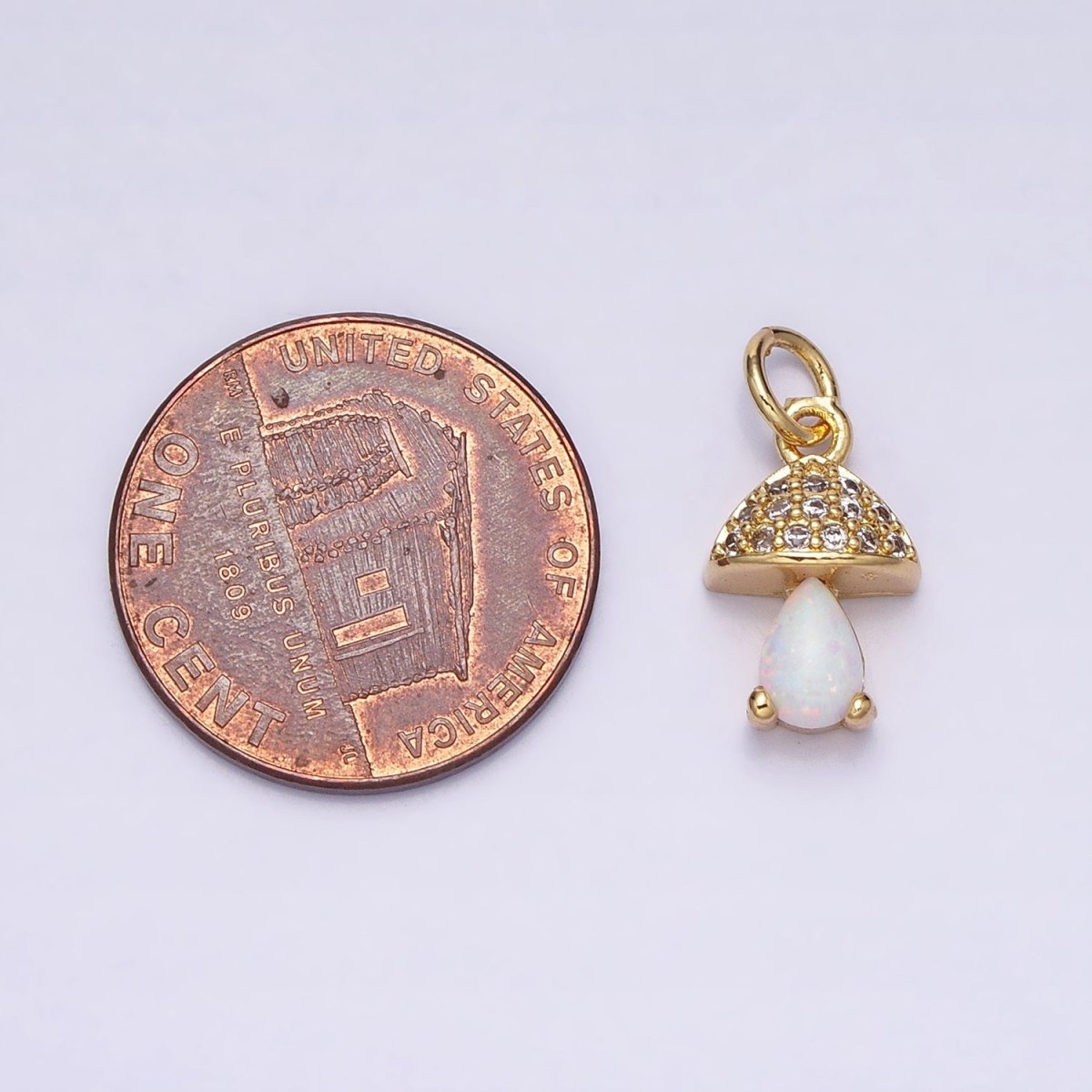 Gold Filled Opal Mushroom Charm Micro Pave Tiny Shroom Magic Add on Charm AC-563