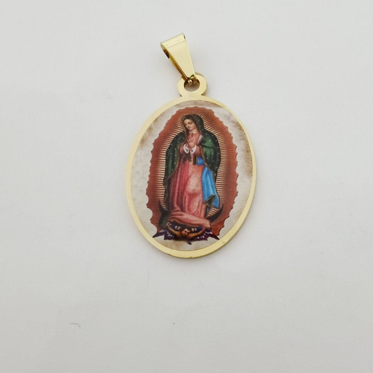 Gold Filled Oval Mother Mary charm, Lady Guadalupe Charm, Religious Necklace Pendant, Gold Religious Charm for Jewelry Making J-791