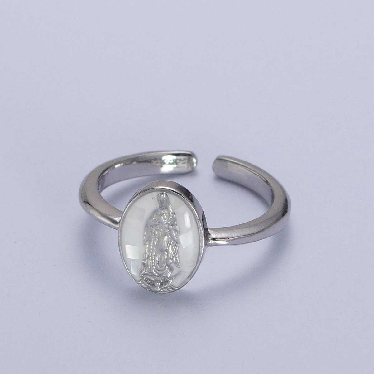 Gold Filled Oval Virgin Mother Mary Shell Opal Ring in Gold & Silver  S-397 - S-400, O-200-204