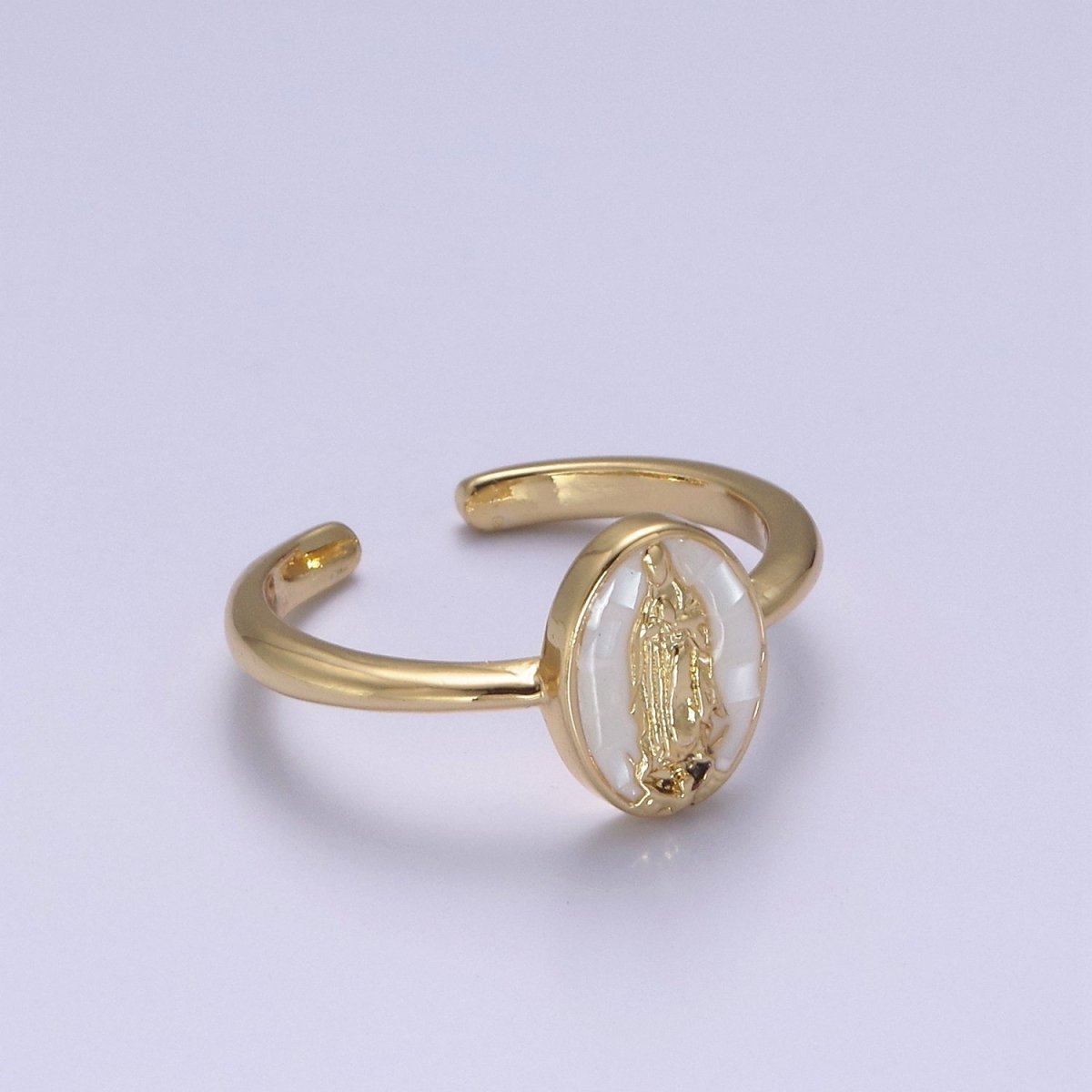 Gold Filled Oval Virgin Mother Mary Shell Opal Ring in Gold & Silver  S-397 - S-400, O-200-204