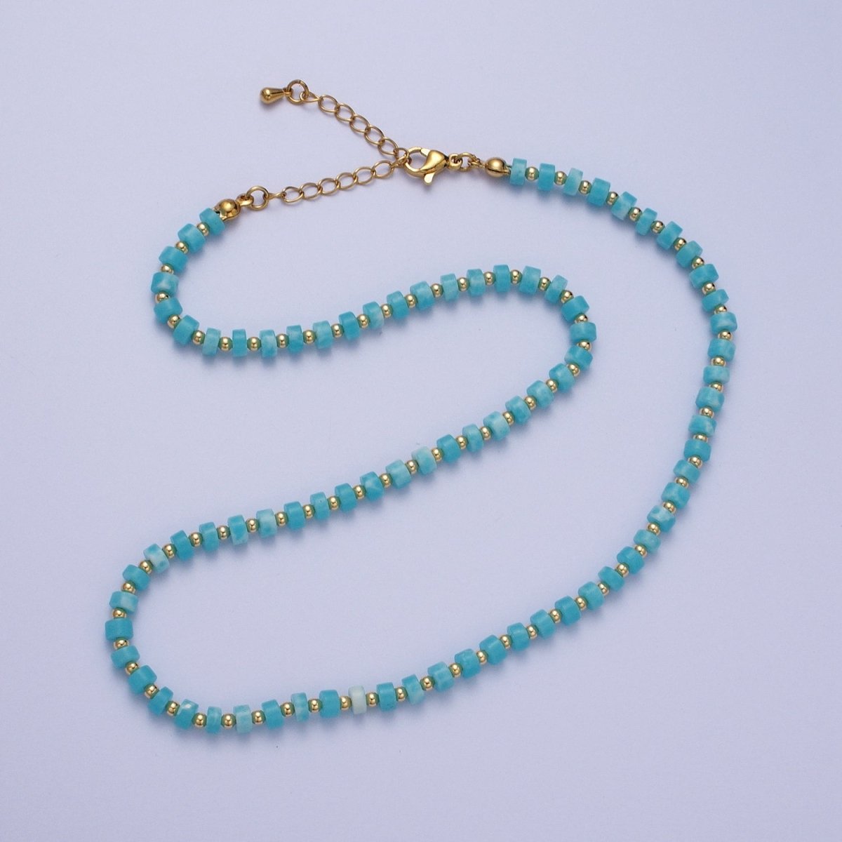 Gold Filled Peruvian Blue Opal Rondelle Heishi Gemstone Gold Spacer Beads 15.5 Inch Choker Necklace | WA-1428 Clearance Pricing