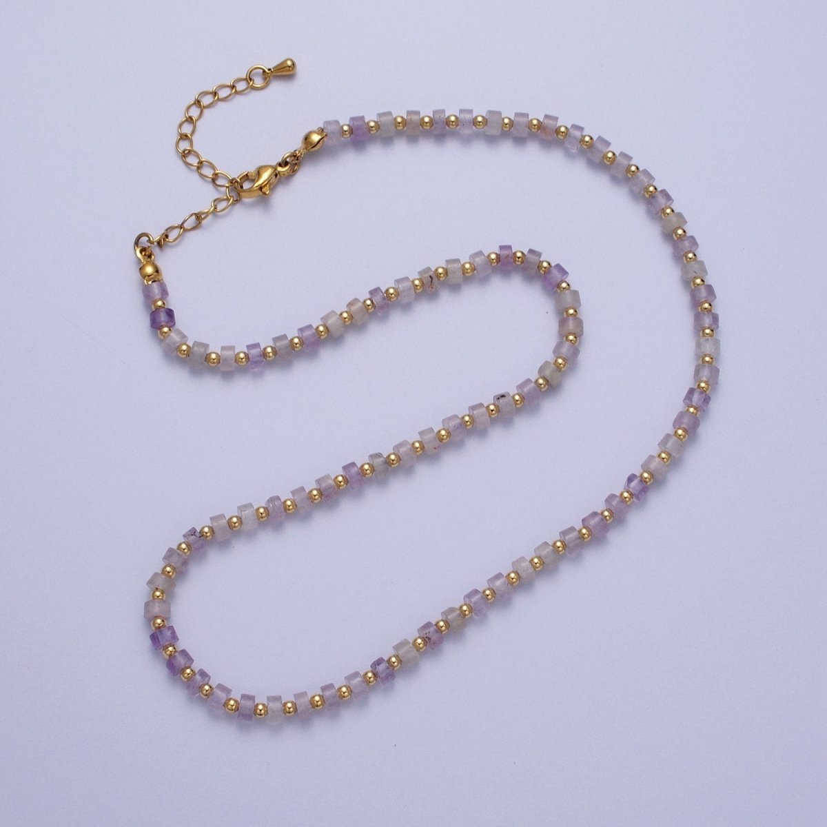 Gold Filled Purple Amethyst Rondelle Heishi Gemstone Gold Spacer Beads 15.5 Inch Choker Necklace | WA-1429 Clearance Pricing