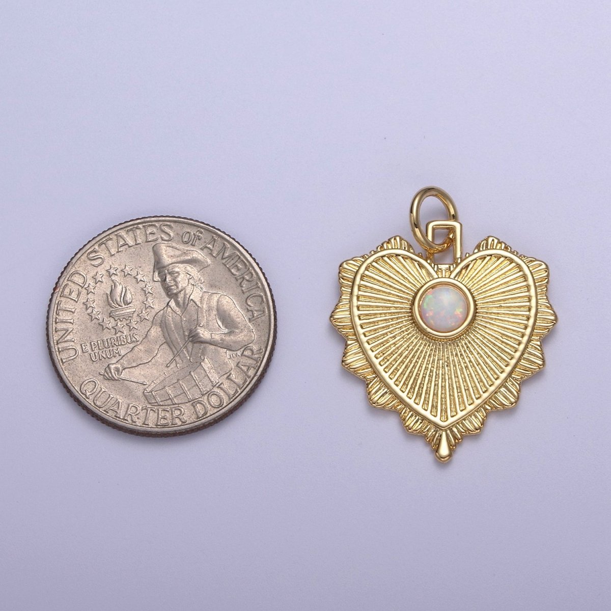 Gold Filled Radial Heart Charm Necklace, Opal Sunburst Gold Token Pendant, Dainty Heart Love Valentine Gift Necklace Supply N-395