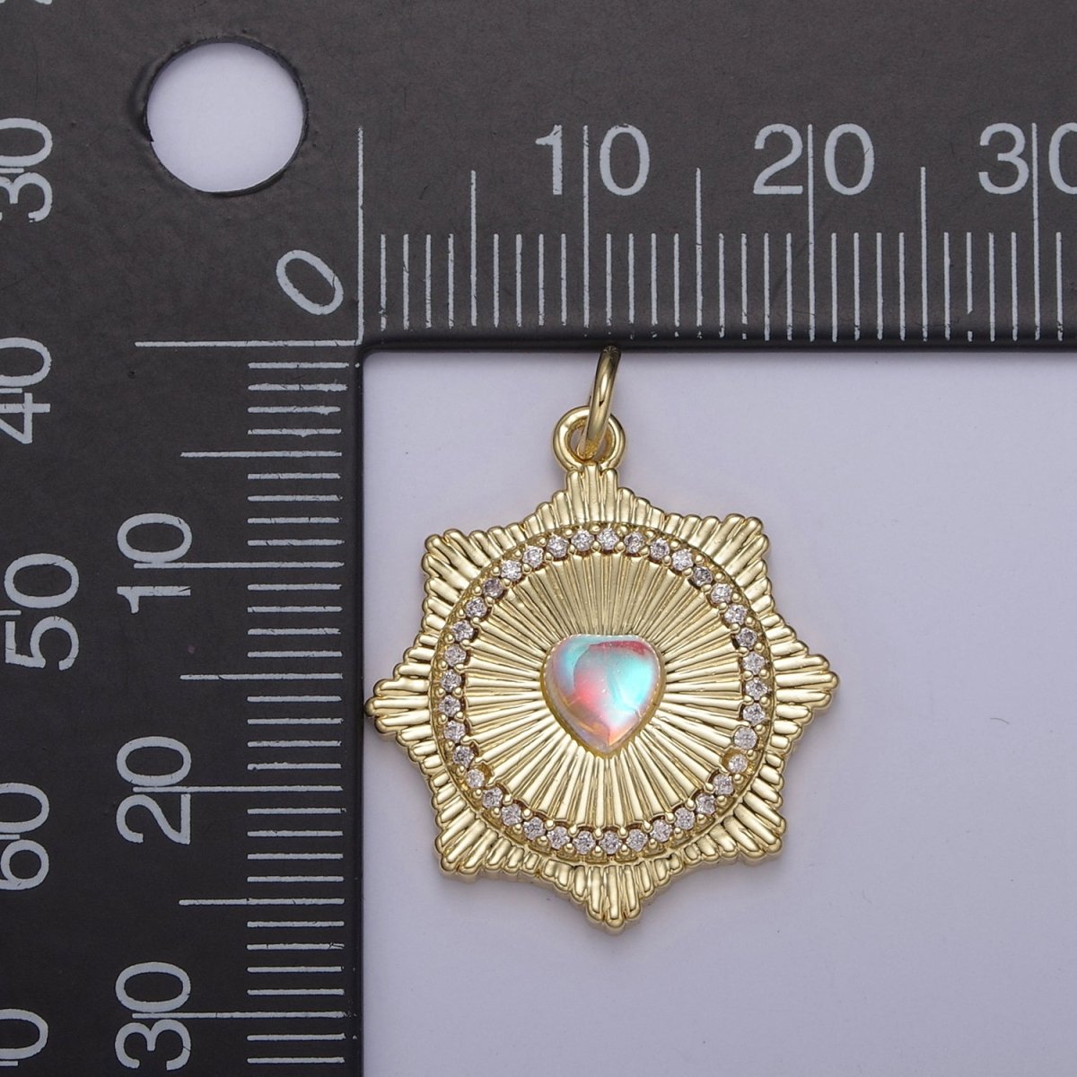 Gold Filled Radial Sun Burst Charm Necklace, Rainbow Moonstone Sunburst Gold Pendant, Dainty Celestial Jewelry Gift Necklace Supply N-693 N-694