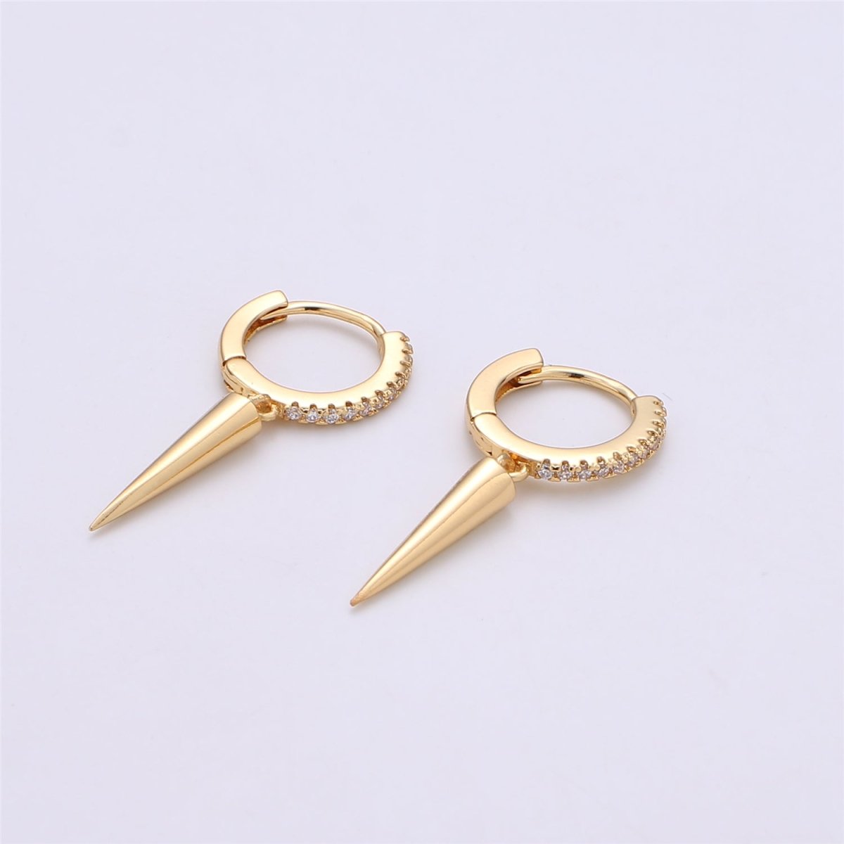 Gold Filled Spike Earrings, Single Spike Hoop Earrings K-354