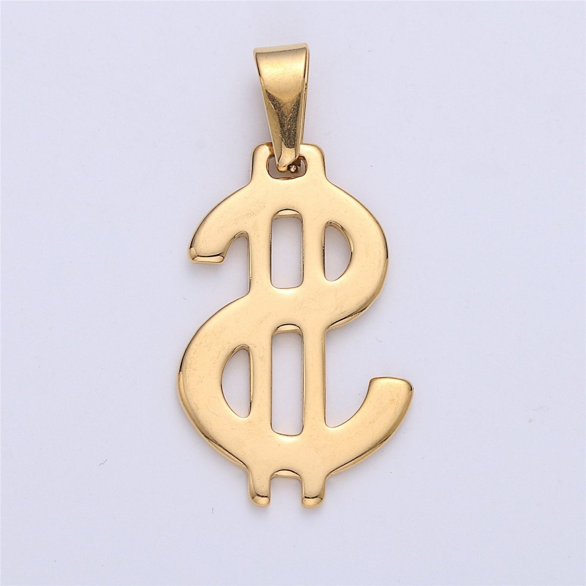 Gold Filled Stainless Steel Dollar Sign, Golden US Dollar Currency, Necklace Pendant Charm Bead Bails Findings for Jewelry Making J-666
