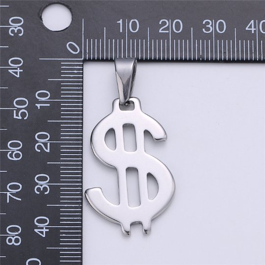 Gold Filled Stainless Steel Dollar Sign, Golden US Dollar Currency, Necklace Pendant Charm Bead Bails Findings for Jewelry Making J-666