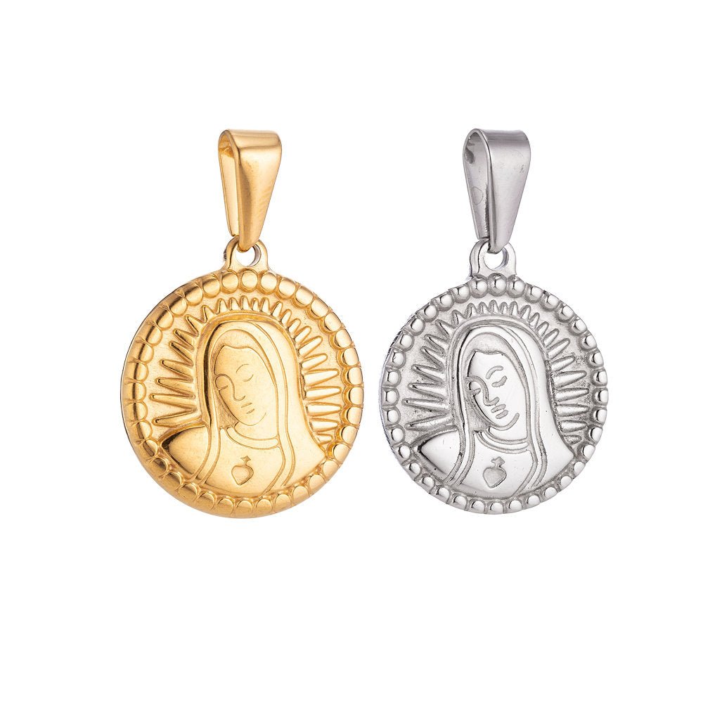 Gold Filled Stainless Steel Mary Mother Jesus Glooming Charm Pendant w/ Bails Findings for Earring Necklace Jewelry Making Supplies J-349