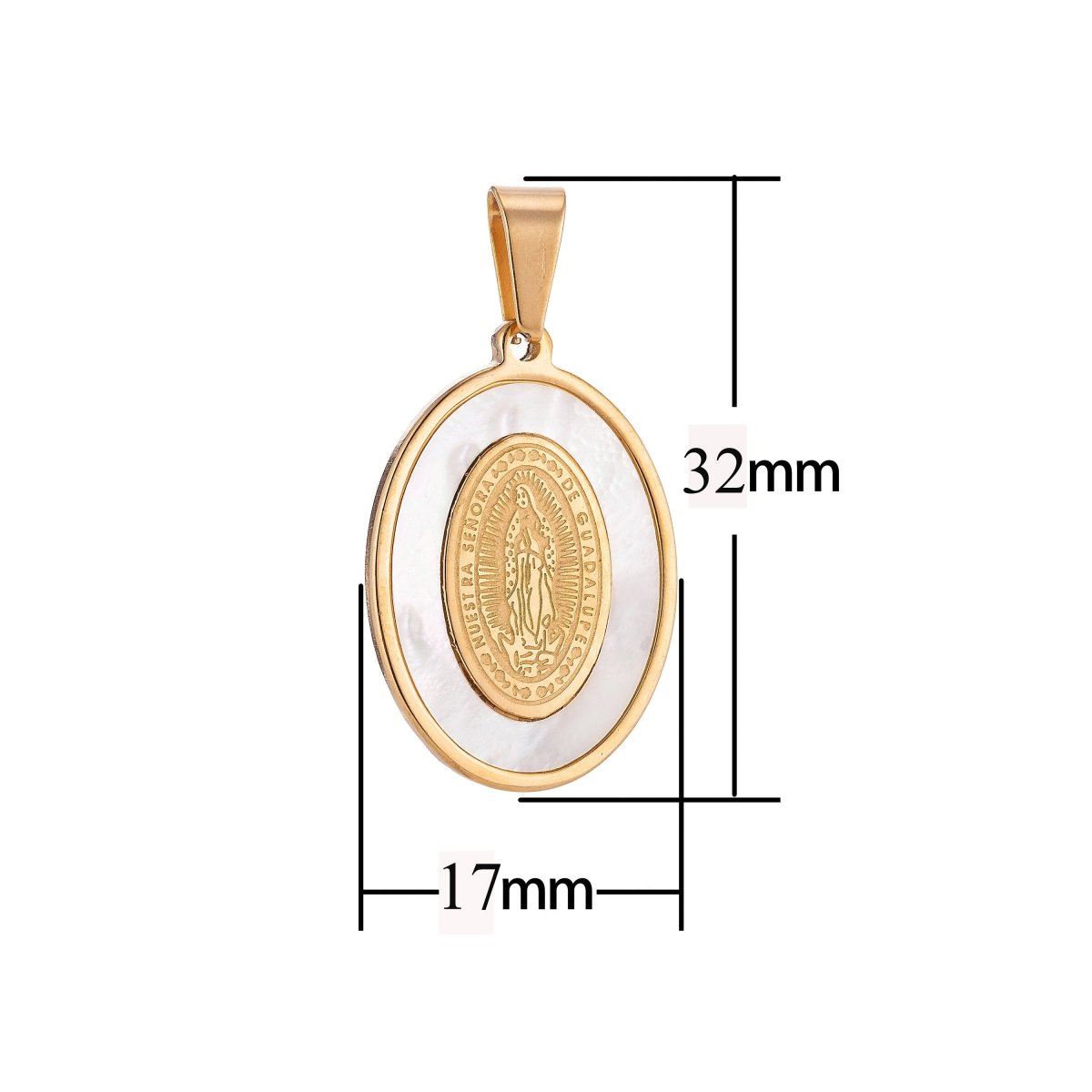 Gold Filled Stainless Steel White Sea Shell Virgin Mary "Nuestra Senora De Guadalupe" Religious Gold / Silver Pendant J-418 J-653