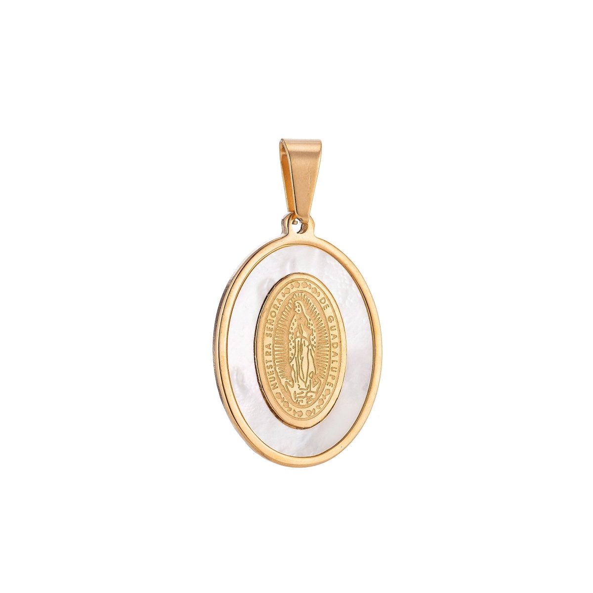 Gold Filled Stainless Steel White Sea Shell Virgin Mary "Nuestra Senora De Guadalupe" Religious Gold / Silver Pendant J-418 J-653