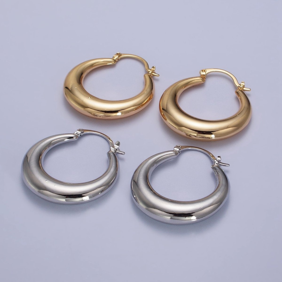 Gold Filled Thin Dome 30mm Hoops French Lock Earrings in Gold & Silver | AB212 AB213